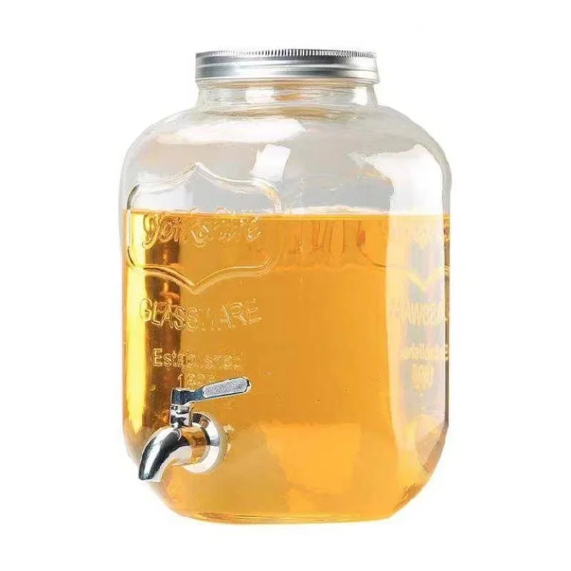 Transparent Glass Cola Barrel Container Cold Drink Juice Barrel Wine Barrel with Faucet Bubble Wine Bottle Jar