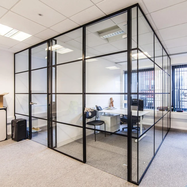 office commercial free standing double glazed glass partition modular walls with sliding door