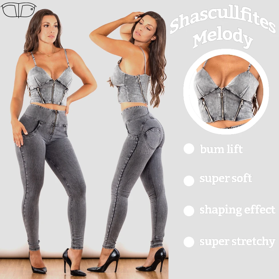 Shascullfites Melody strong push up Shapers Women Denim Sets Skinny Top Jeans bra shaping Outfit Booty Shapewear