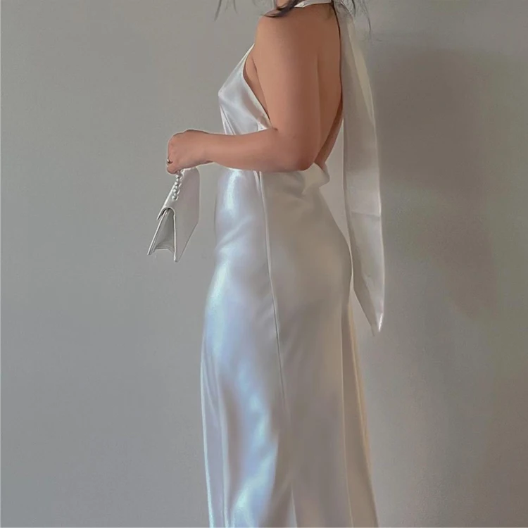2022 New arrival lady party bodycon club long dress elegant sexy sleeveless halter 100% mulberry silk evening dress for women