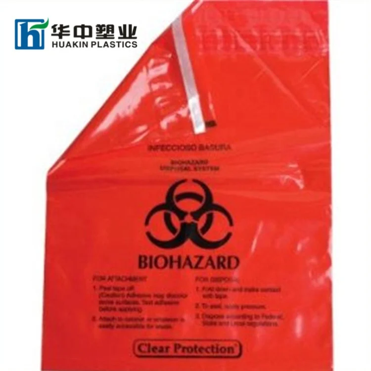 self seal adhesive biohazard waste bag clinical resealable hazardous removal bag