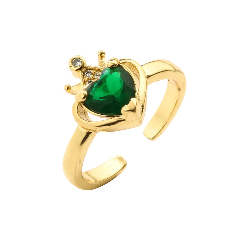 diy jewelry accessories micro-inset zircon crown love copper plated real gold opening adjustable ring for women