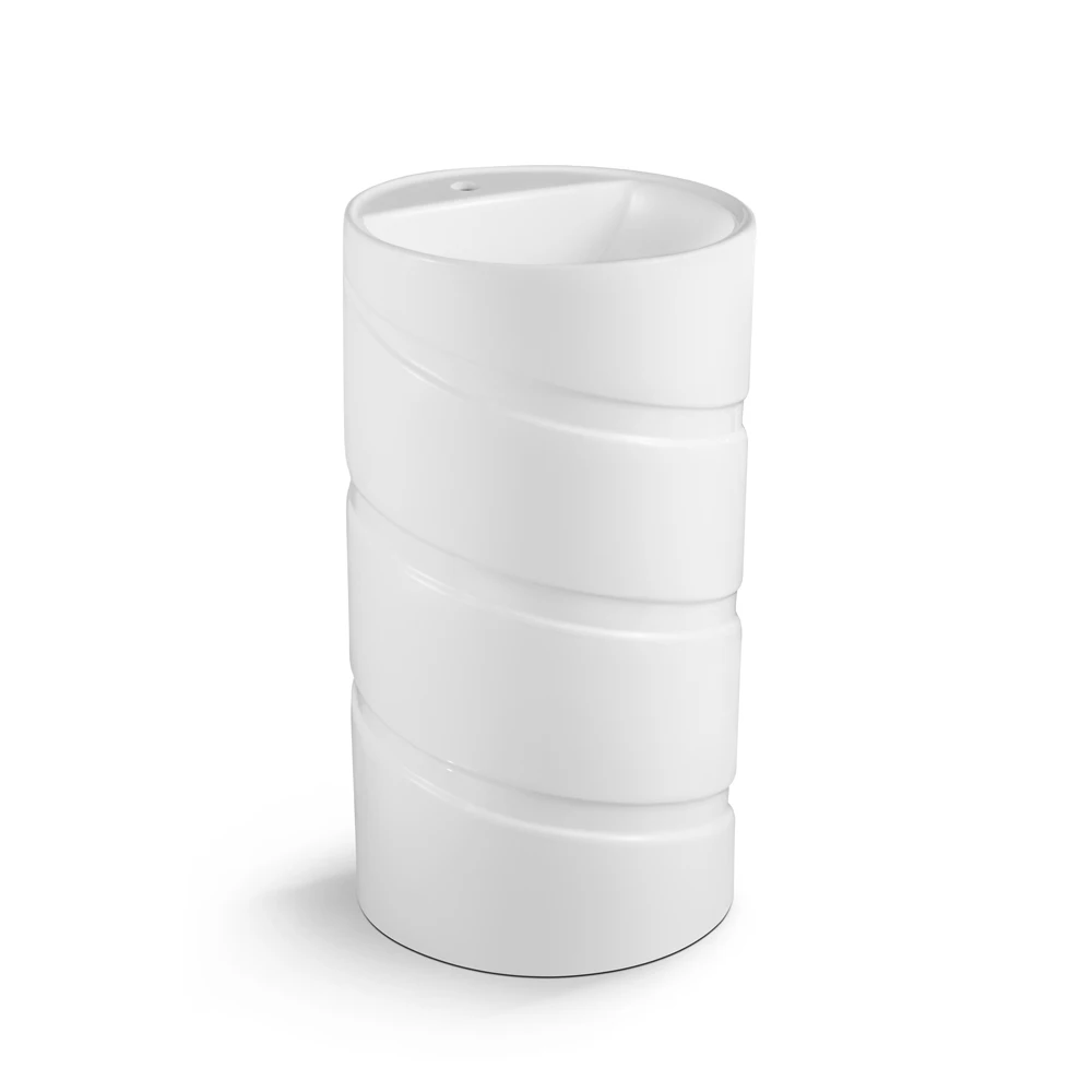 Unique Design Freestanding Spiral Round Cylinder One Piece Bathroom Ceramic Pedestal Wash Basin Sink