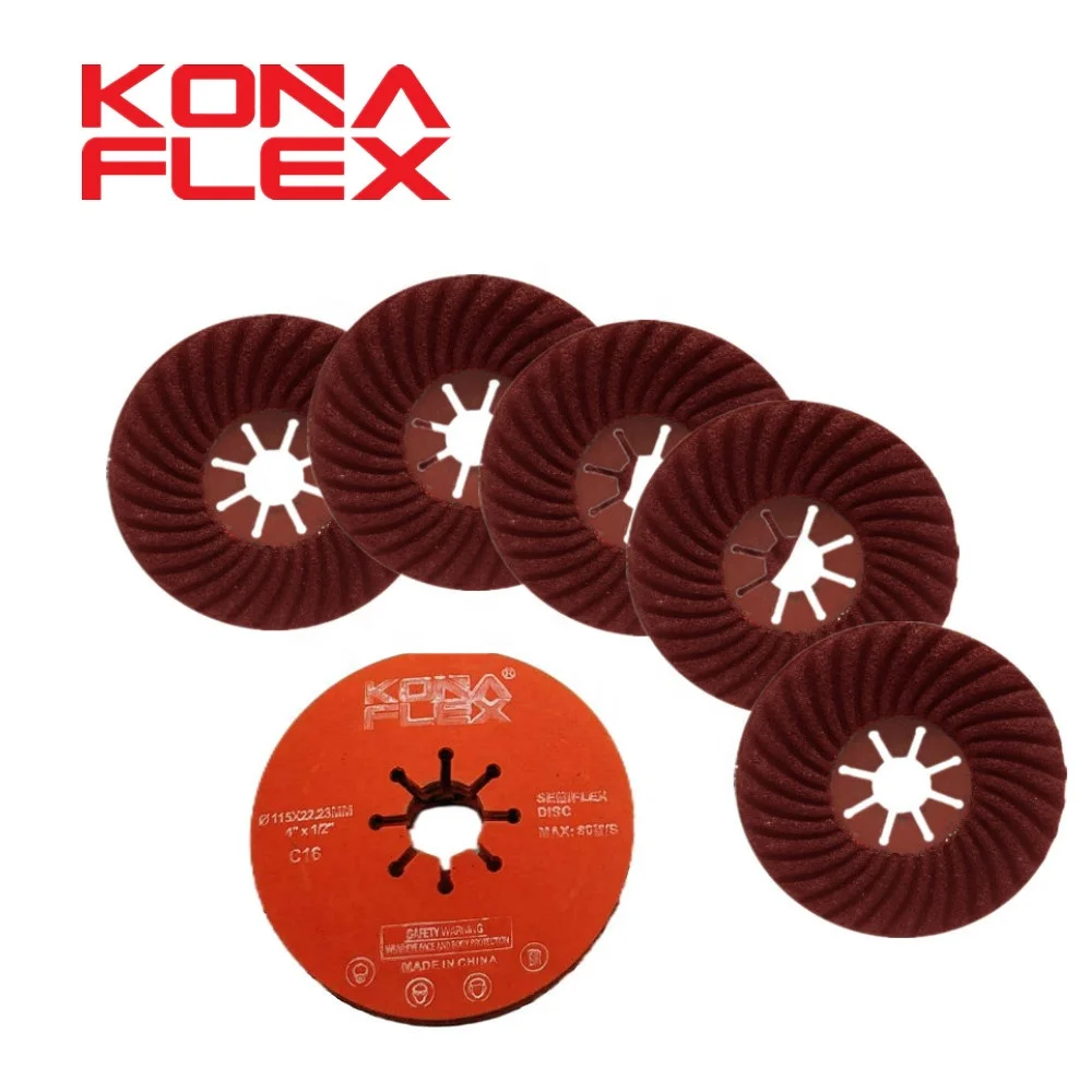 konaflex 4.5inch aluminum oxide semi-flex grinding disc with 8 silence line suit for big area rust removal&grinding