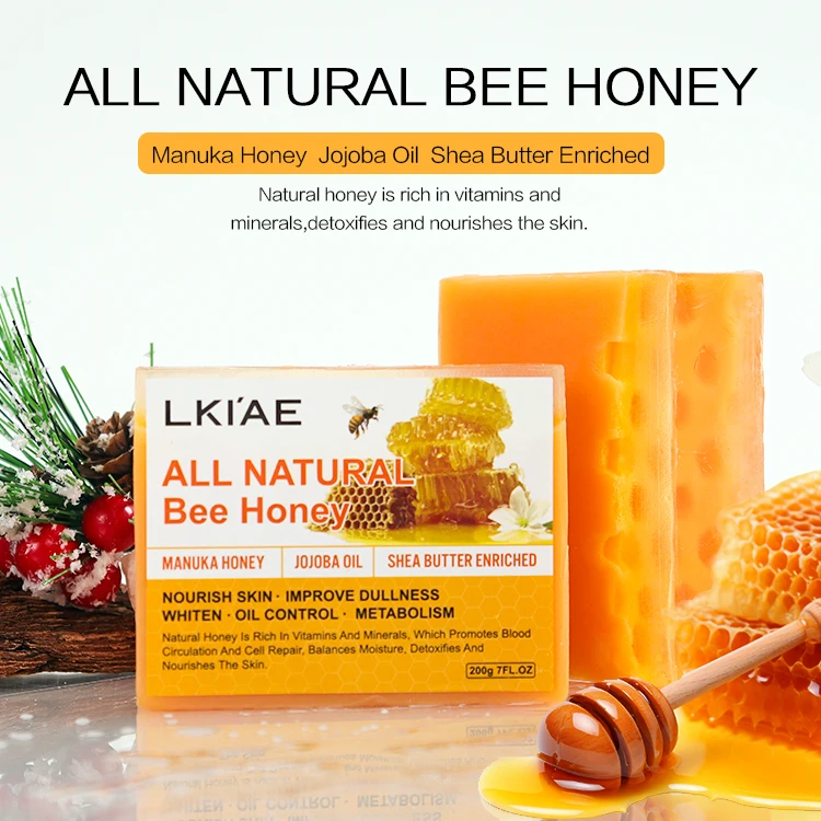 LKIAE Private Label Bath Soap Wholesale Custom Mens Women Body Face Turmeric Honey Foam Exfoliating Moisturizing Soap Bar 200g