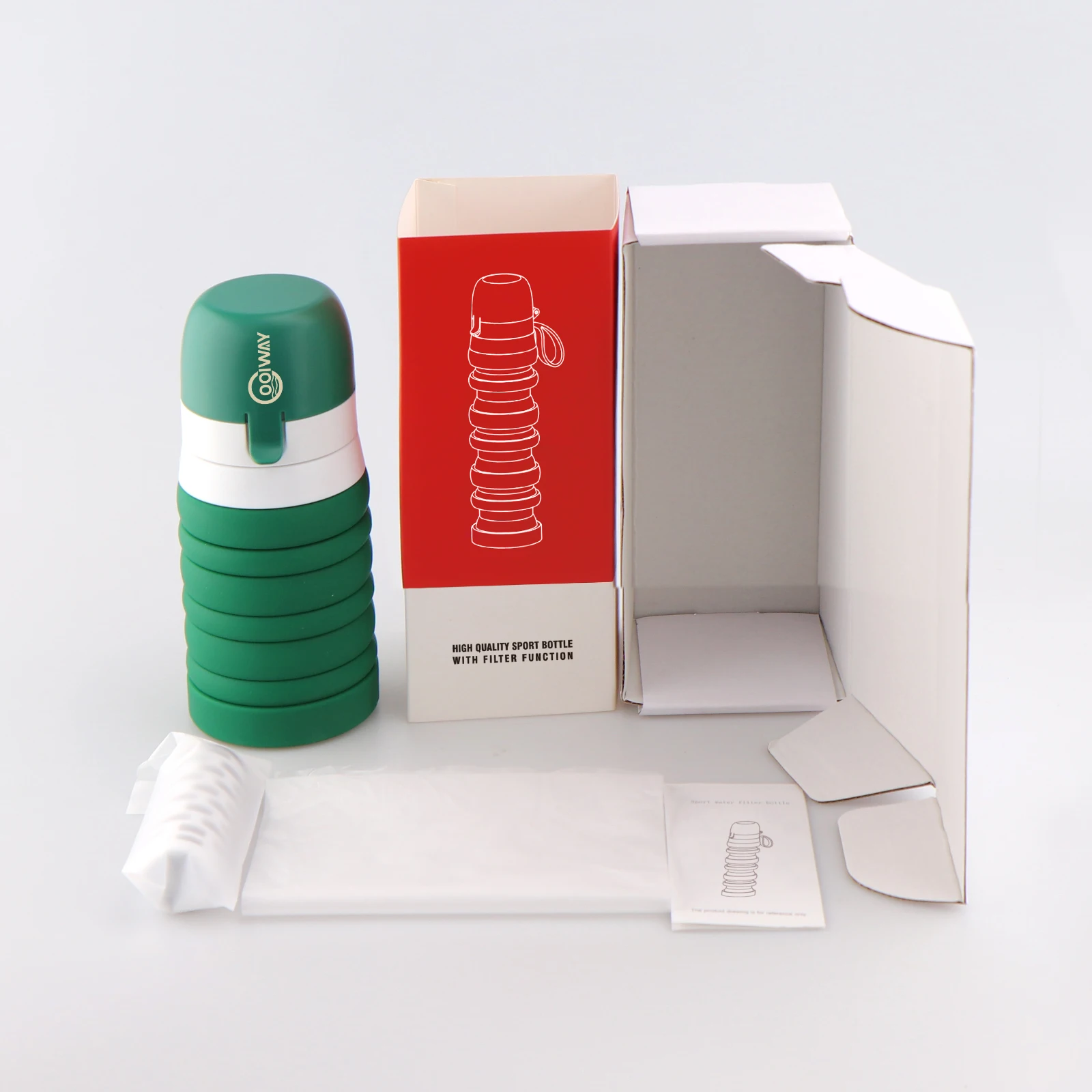 OEM Travel Camping Folding Drinking Bottles Collapsible Silicone Travel Hiking Running Water Filter bottle