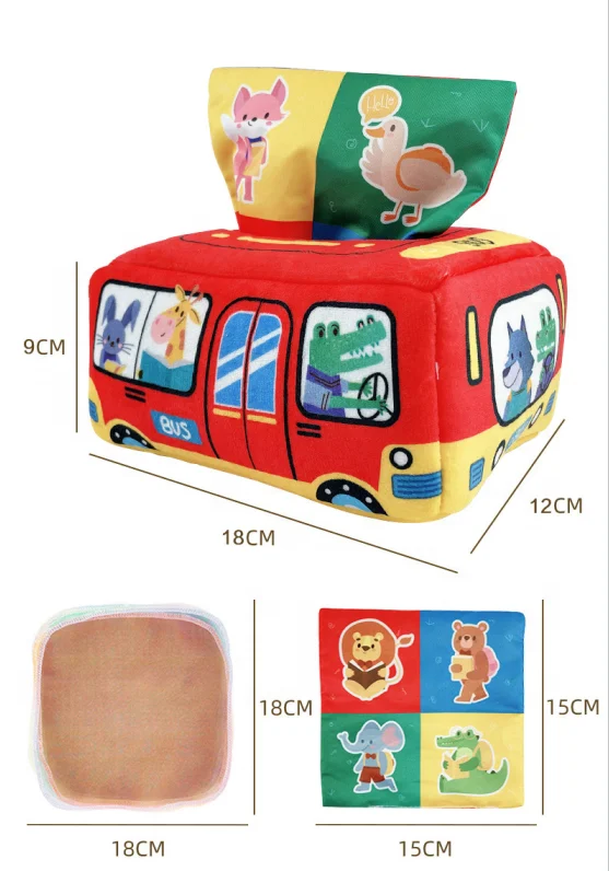 Magic Tissue Box Baby cartoon animal Toy, Infant Newborn Kids Toddlers Sensory Box Crinkle Paper Toys
