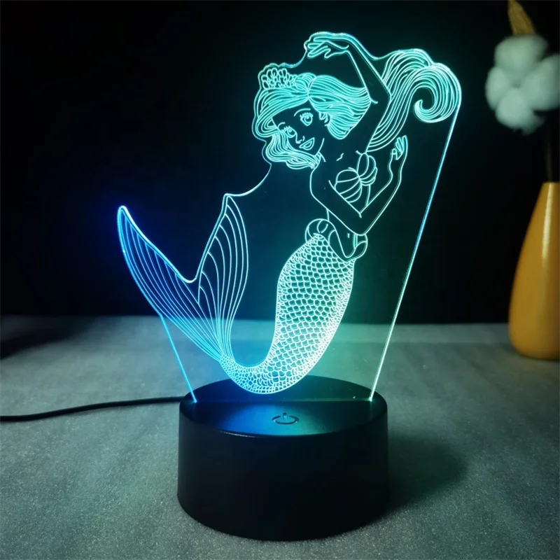 Sourcing Factory Wholesales 3D  Night Lamp Dream Color Led Night Lights Home Decoration Mermaid Beauties Acrylic Table Lamp