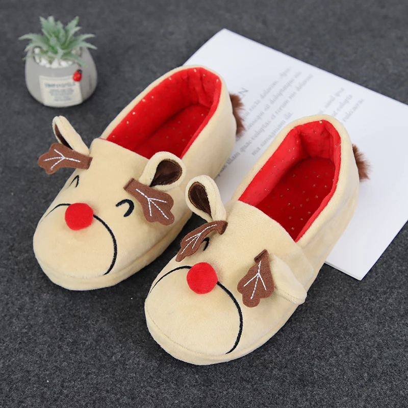 Stuffed Cozy Room Slippers Gifts Winter Warm Plush Sandals Shoes For Kids Cartoon Animal Deer Home Slippers Kids