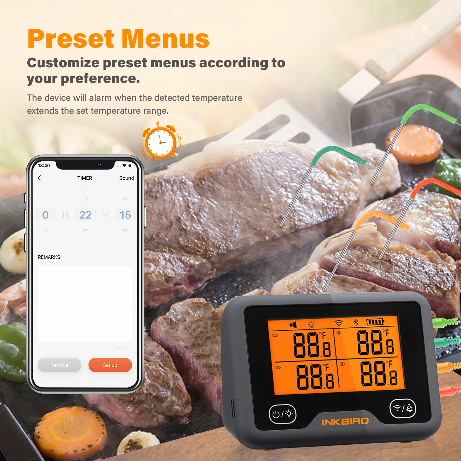 Inkbird wireless thermometer bbq digital meat thermometers IBBQ-4BW WIFI blue tooth for cooking