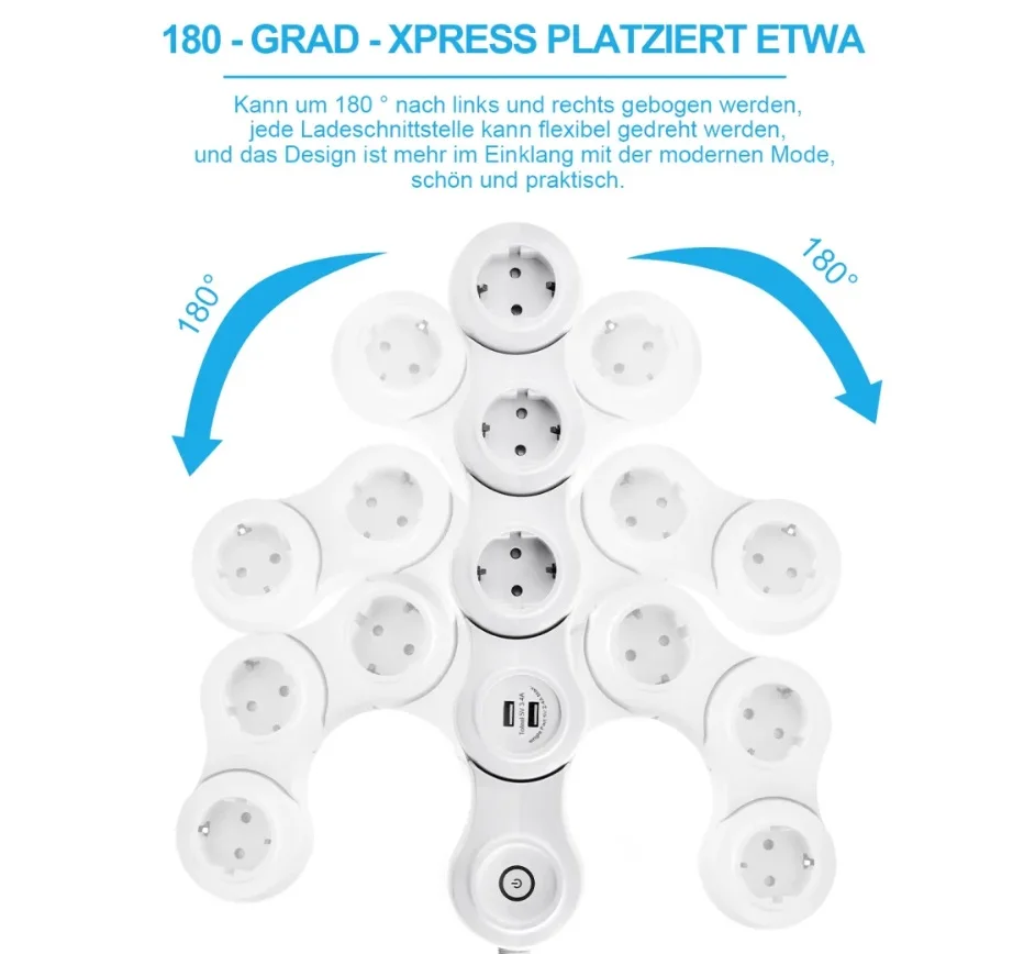 3 Outlets Flexible usb power strip for european