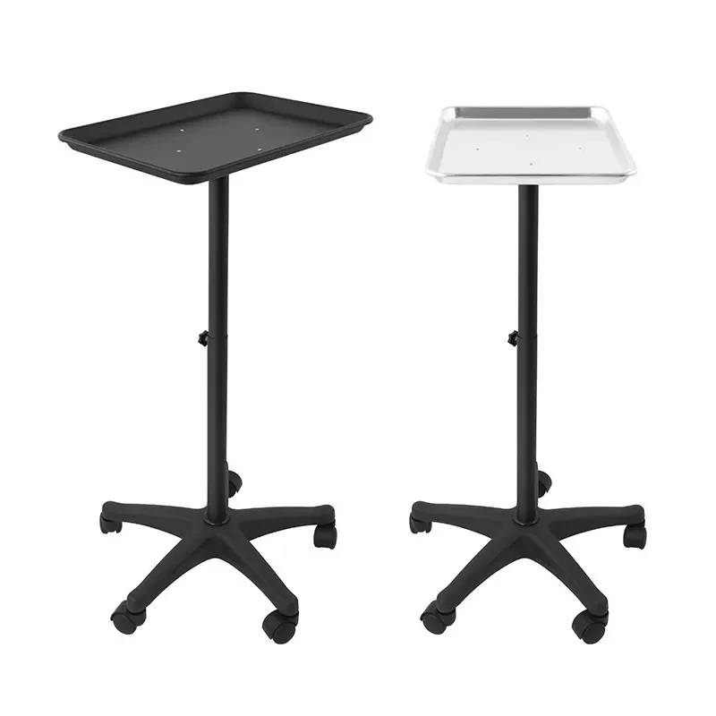 Professional Hairdressing Aluminium Hair Salon Tray Professional Rolling Adjustable Height Tray Beauty Trolley