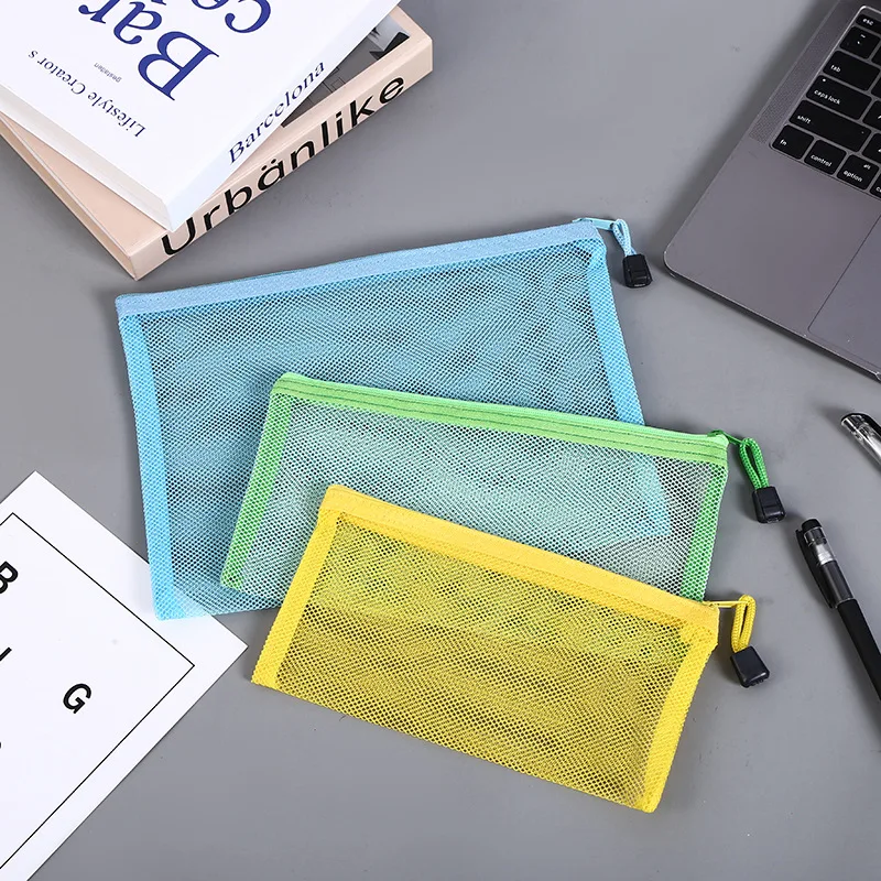 Office Supplies Stationery Wholesale File Storage Bags Nylon Mesh Bag Zipper Pouch Document Bag