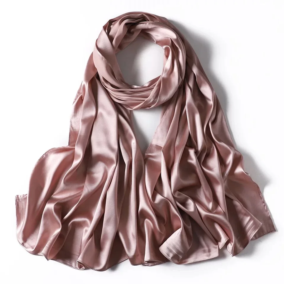 Manufacture Hign End Pearlized Satin Hijab Solid Color Long Satin Scarf for Women