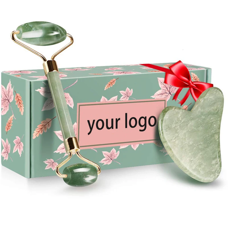 Hot Selling Face Massage Facial Roller Pure Natural Jade Gua Sha Set Jade Roller