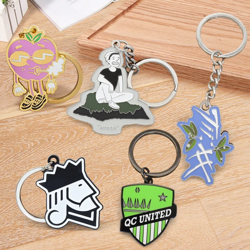 Promotion Manufacturer Custom 2D 3D Letter Cartoon Rotating Keyring Hard Enamel Heart Shape Metal Keychain
