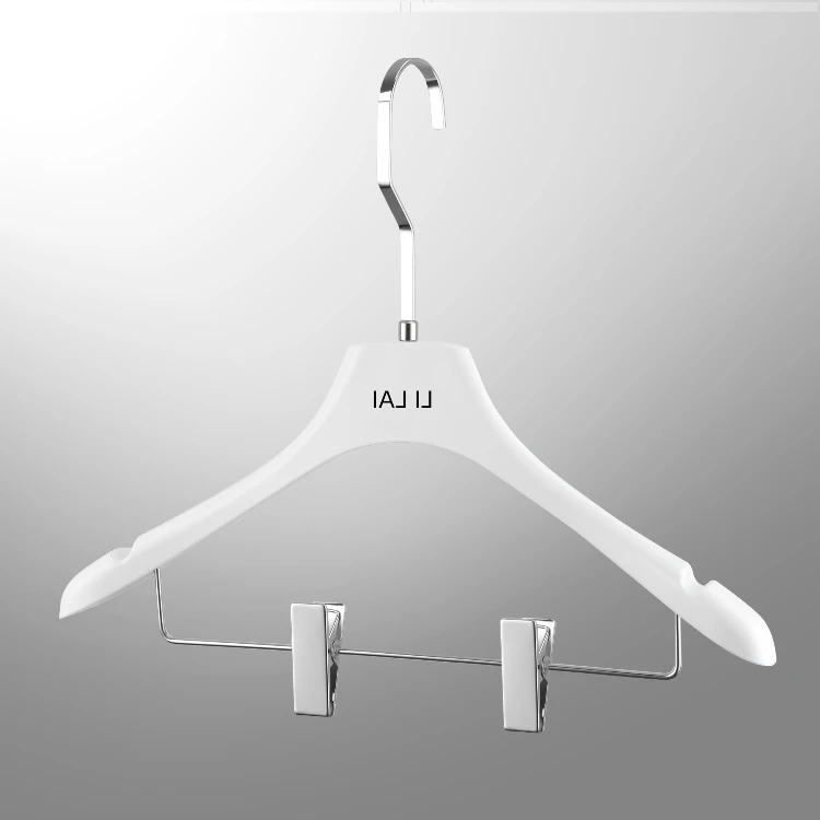 Popular Acrylic Dress Hangers Durable White Solid Acrylic Pant Hanger with Power Gold Clips