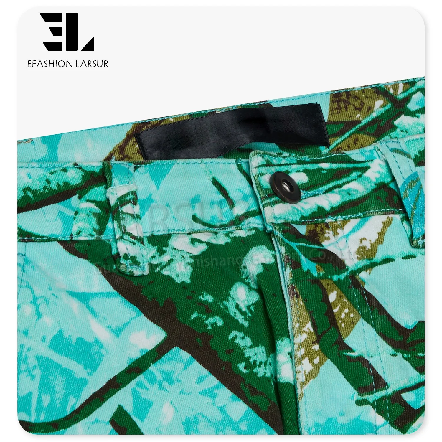 LARSUR Custom denim factory twill full print tree camo pants slim cargo flare jeans men camouflage denim carpenter pants for men