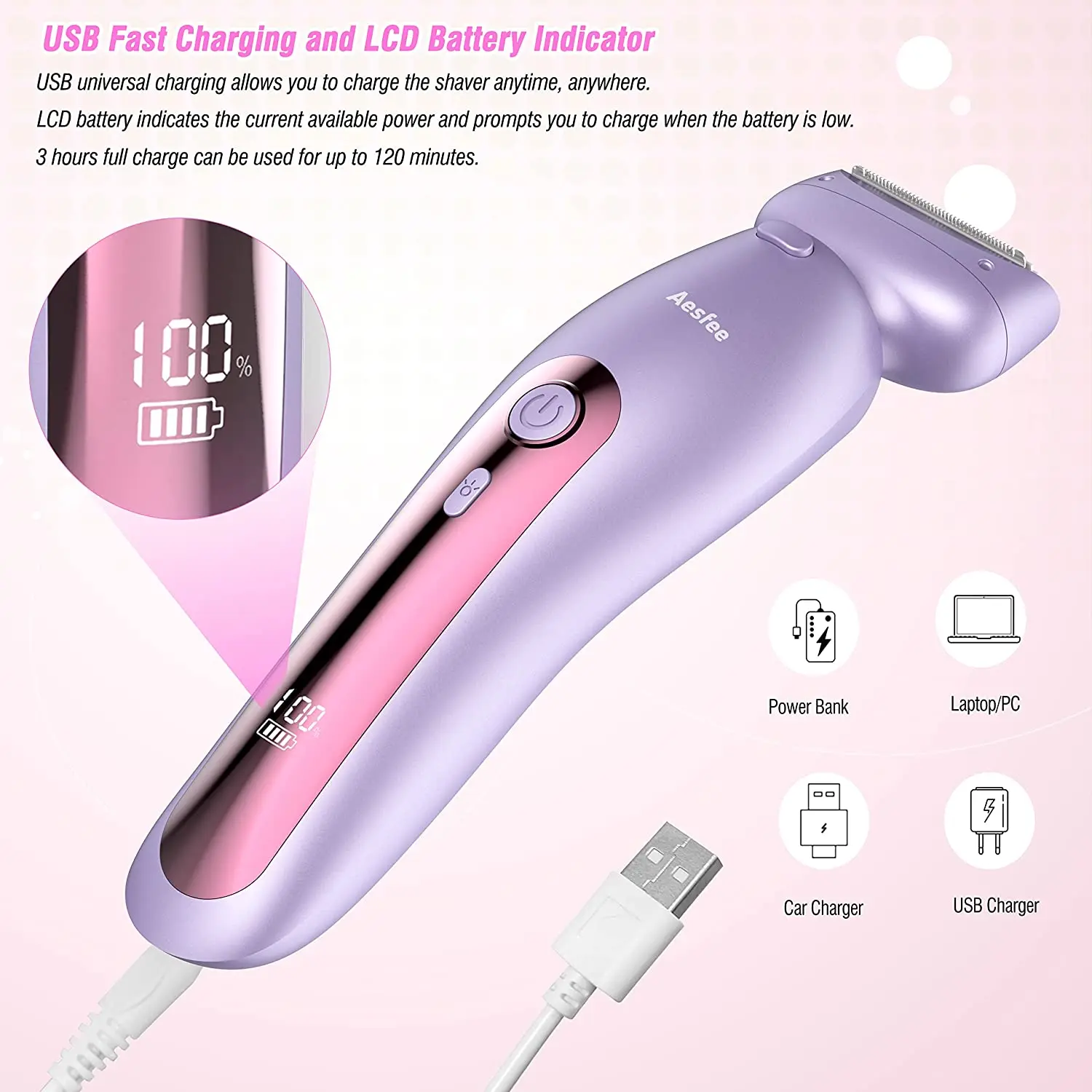 3 in 1 Blades Electric Shaver for Leg Face Body Hair Trimmer USB Battery Rechargeable Shaving Razor Lady Valentines Day Gift