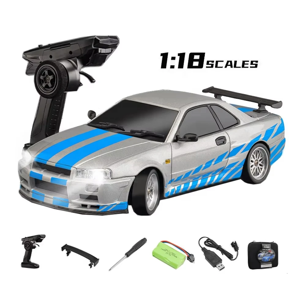 2024 New Arrival 1/18 Rc Drift Car Model Four Wheel 2.4g Remote Control Gtr Racing Car R34 With Gyro Light for Kid and Adult