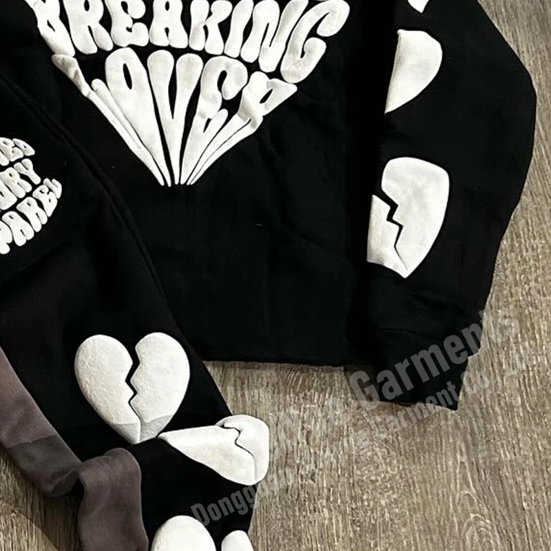 Custom Hoodies Pullover Copped Sweatsuit Acid Wash Hoodie 3d Puff Print Jogging Tracksuits Set Flared Sweatpants And Hoodie Sets