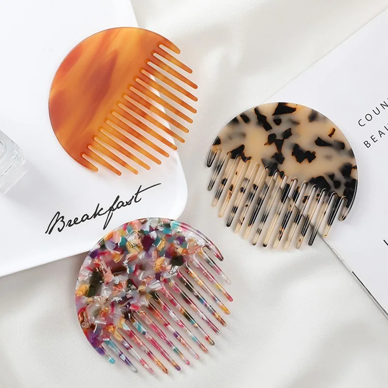 SAIYII Hot Selling Customized Leopard Wide Tooth Round Comb Cellulose Acetate 4 MM Travel Hair Comb Anti-Static Combs For Women