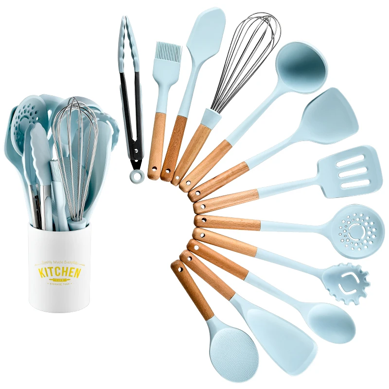 Новый дизайн 2021, новейшие инструменты для приготовления пищи, набор кухонной силиконовой посуды с деревянной ручкой