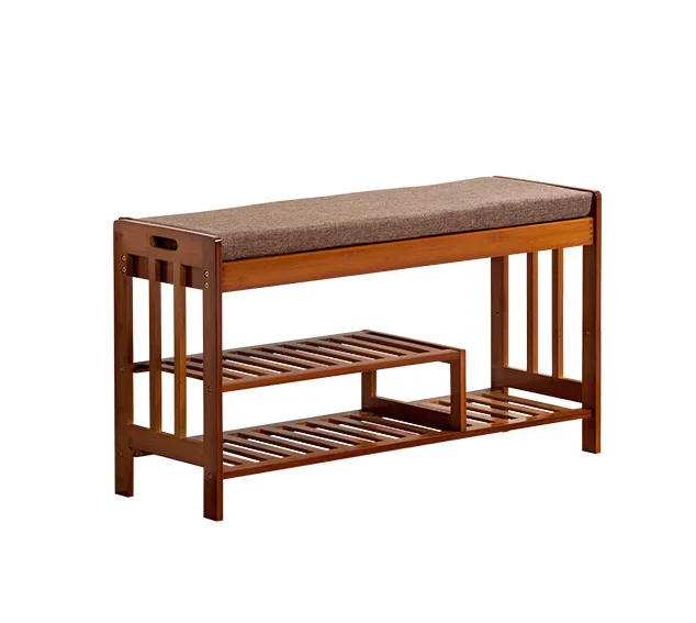 Bamboo Porch Change Shoe Stool with Cushion Sitting Shoes Rack