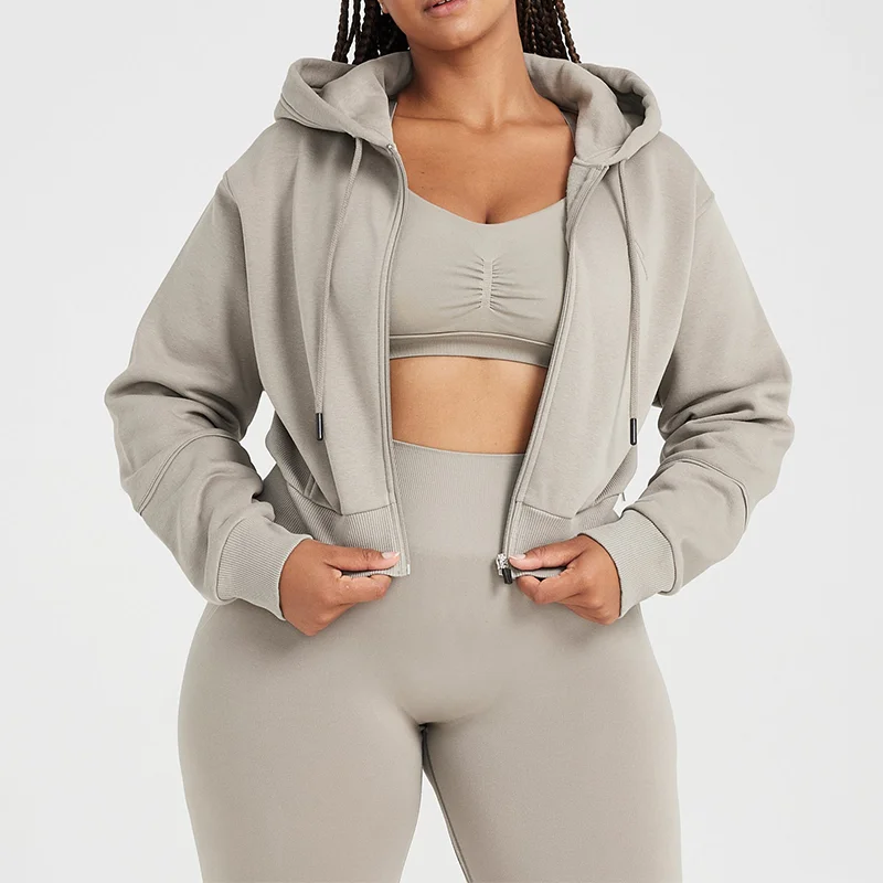 New Coming Wholesale High Quality Full Zipped Up Cotton Fleece Women Comfy Oversized Workout Fashion Pullover Hoodies