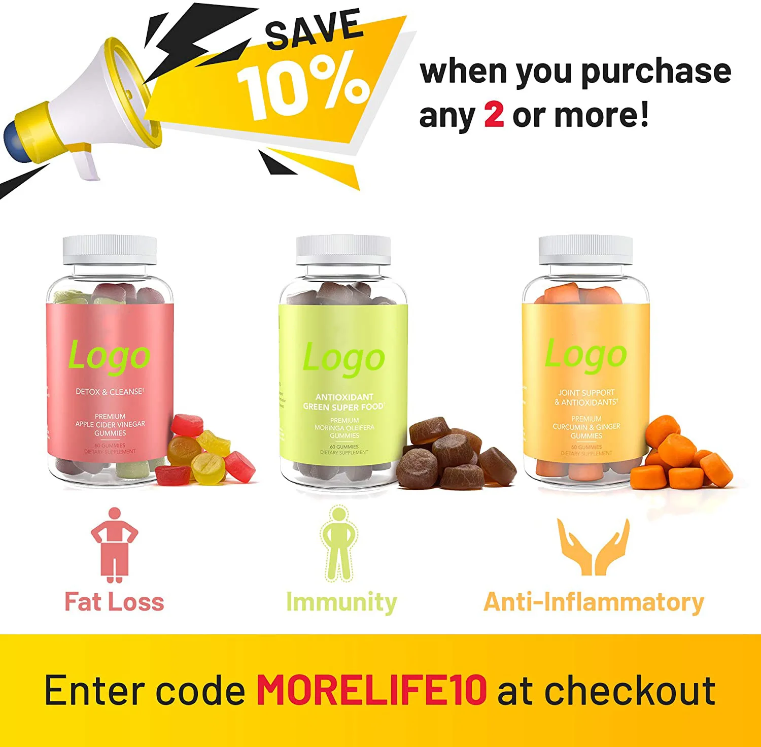 Supplement Curcumin Free Ginger Sugar Vegan Pectin OEM/ODM