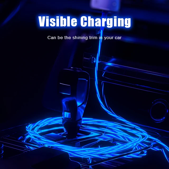 
New arrival type c Data cable fast charging flowing led light cable 