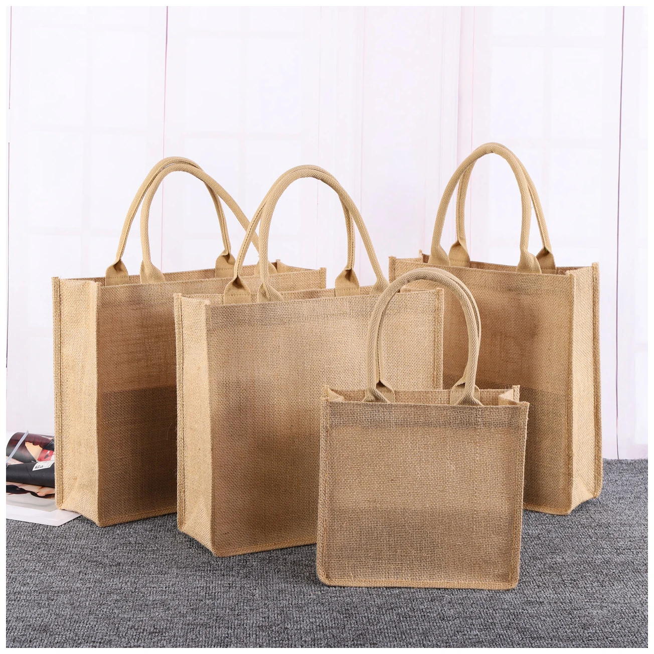 High quality large size blank jute tote bags custom jute shopping bag