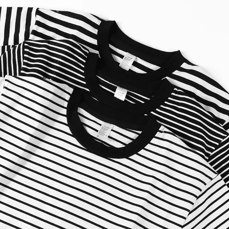 95% Cotton 5% Elastane Classical Wear Black White Fashion Stripes Men Striped T Shirt