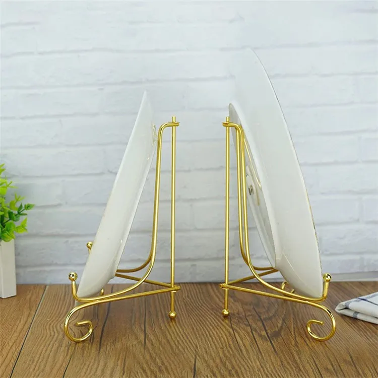 Best Quality Metal Golden Folding Plate Rack Gold Color Iron Display Easel Stand Restaurant Dish For Home Decor