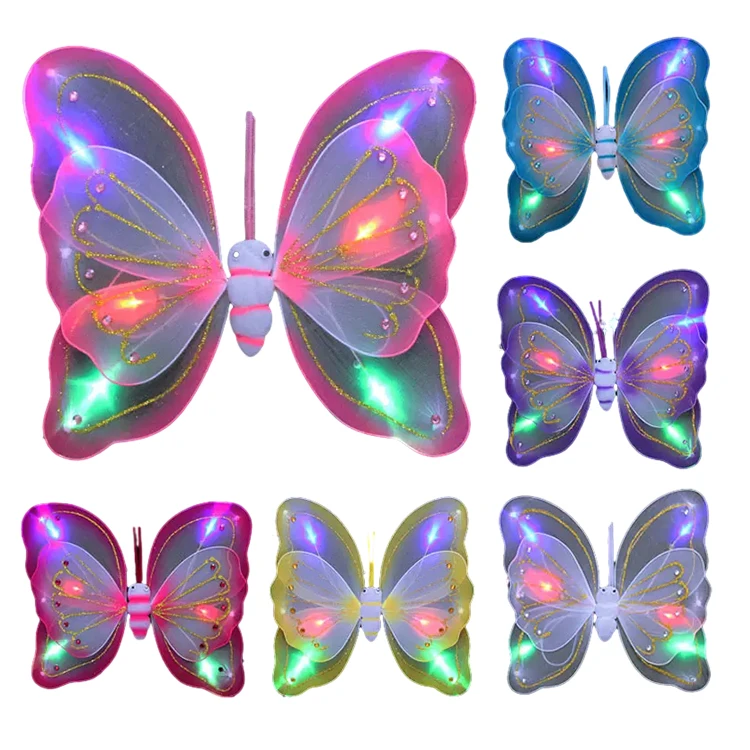 Led flash wings double luminous butterfly wings three-piece set butterfly fairy children dress up props