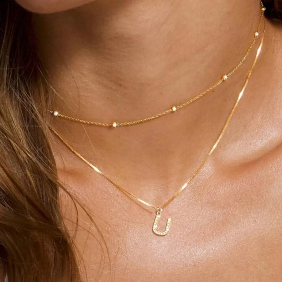Layered Initial Necklaces for Women Trendy Gold Plated Letter A-Z Pendant Necklace Tiny Initial Necklace for Women Girls Jewelry