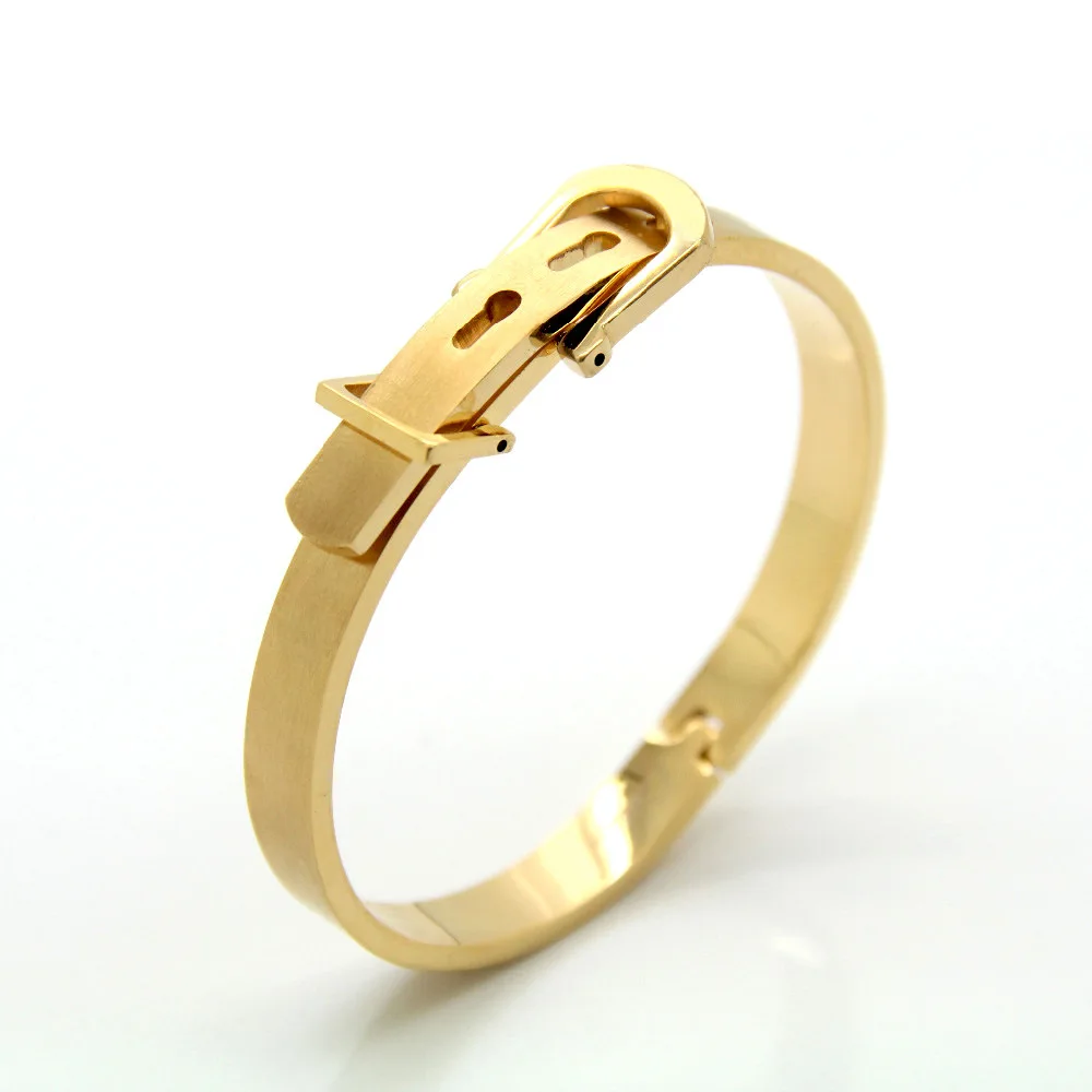 Fashion Stainless Steel Belt Buckle Design Bangle Bracelet For Lover Customized Words And Phrases