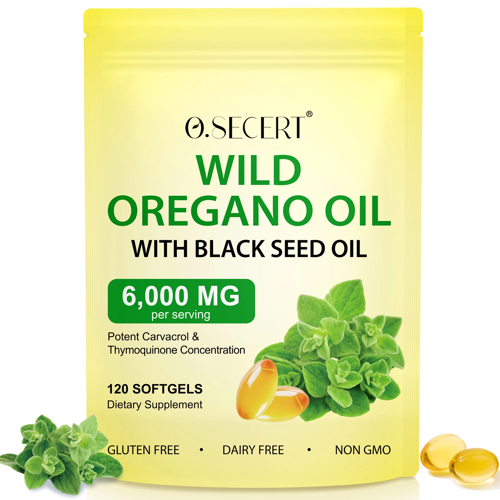 O.SECERT Potent Carvacrol Thymoquinone Concentration Softgels 6000Mg Per Serving Wild Oregano Oil With Black Seed Oil