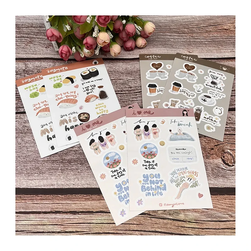 Custom Sticker Sheets Cartoon Design Kiss Cut Vinyl Sticker Sheets Waterproof Self Adhesive Sticker Sheet
