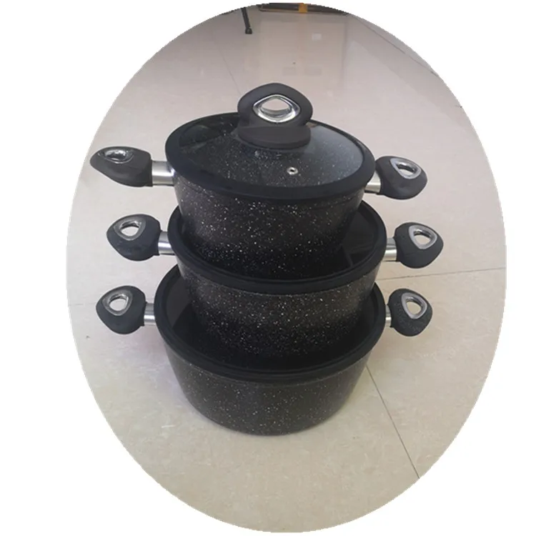 3Pcs Aluminum Forged Non Stick Stock Pot 20/24/28CM Silicon Coated Glass Lid Sauce Pot Induction Bottom Cookware Set Kitchenware