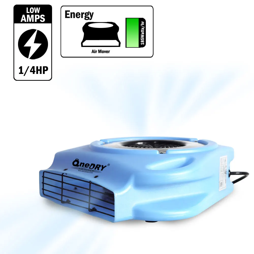 OneDry low amps high min pancake low profile air mover floor fan carpet dryer with GFCI daisy chain for water damage restoration