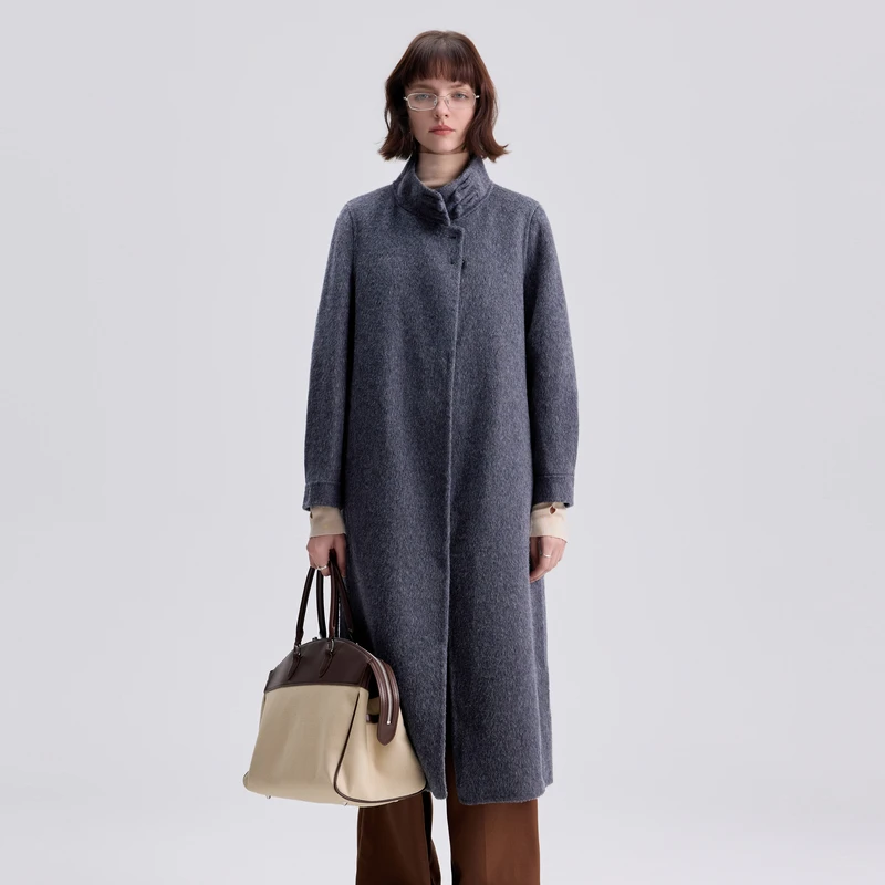 2024 New Styles Double-faced Womens Wool Cashmere Trench Coat With Button