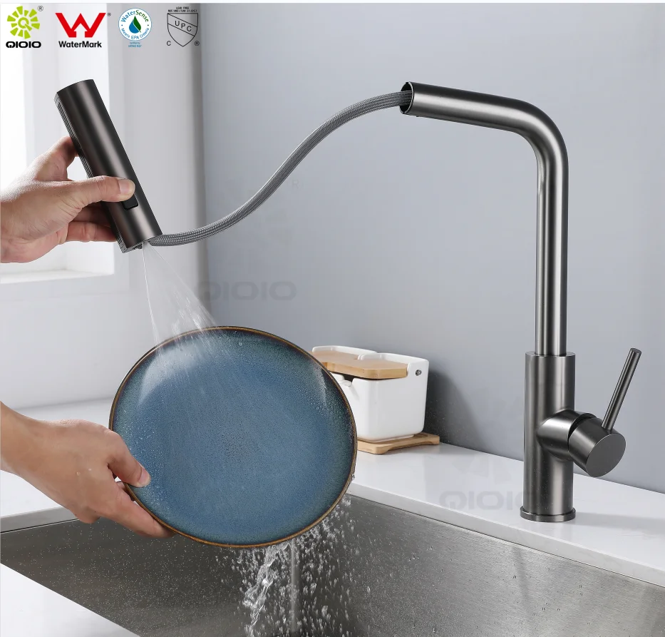 cascade 304 SS pull out  kitchen faucet three functional spray waterfall outlets  flying rain  inox sink mixer
