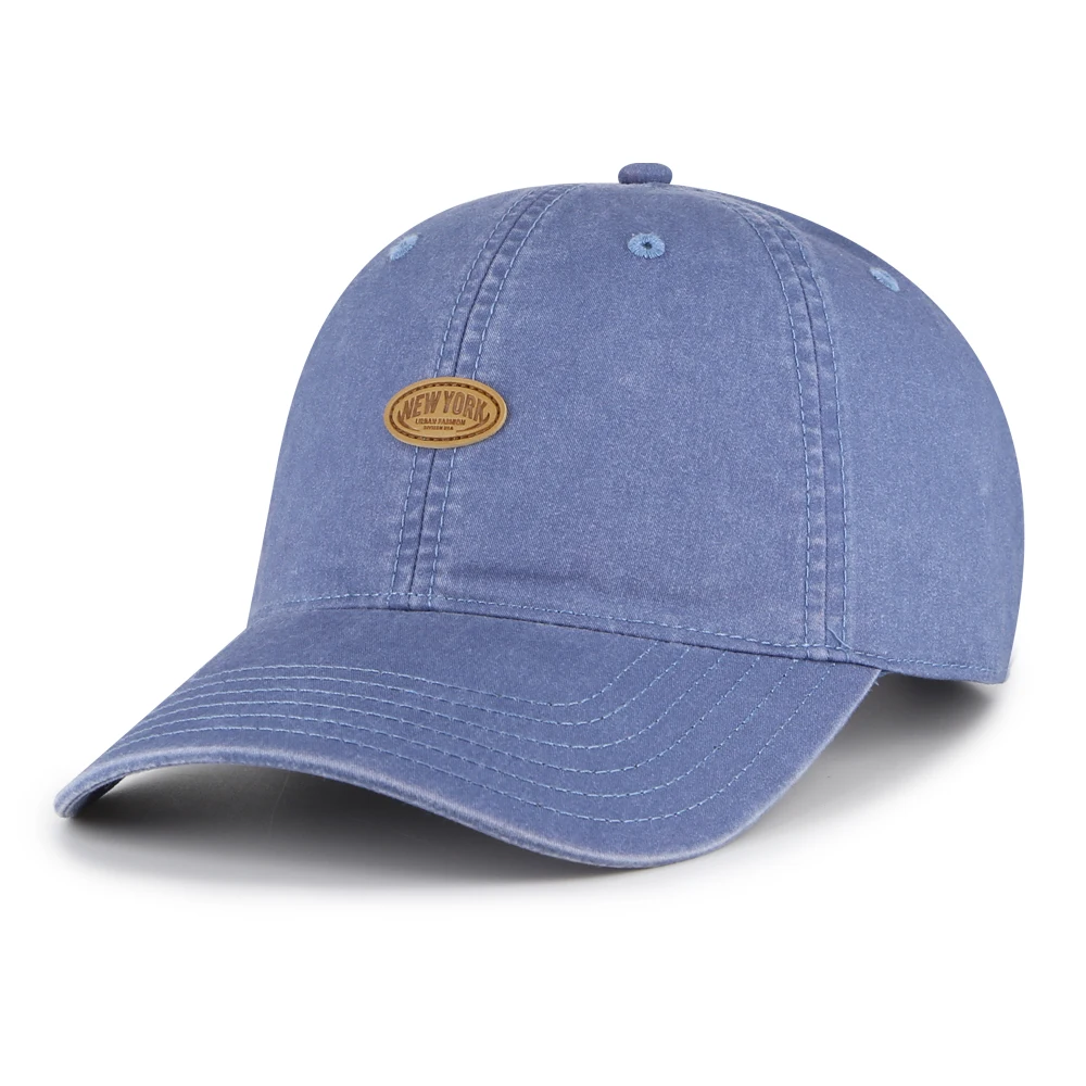 Adult 6 panels Enzyme 32*20 combed pigment dyed cotton twill PU patch Baseball Cap