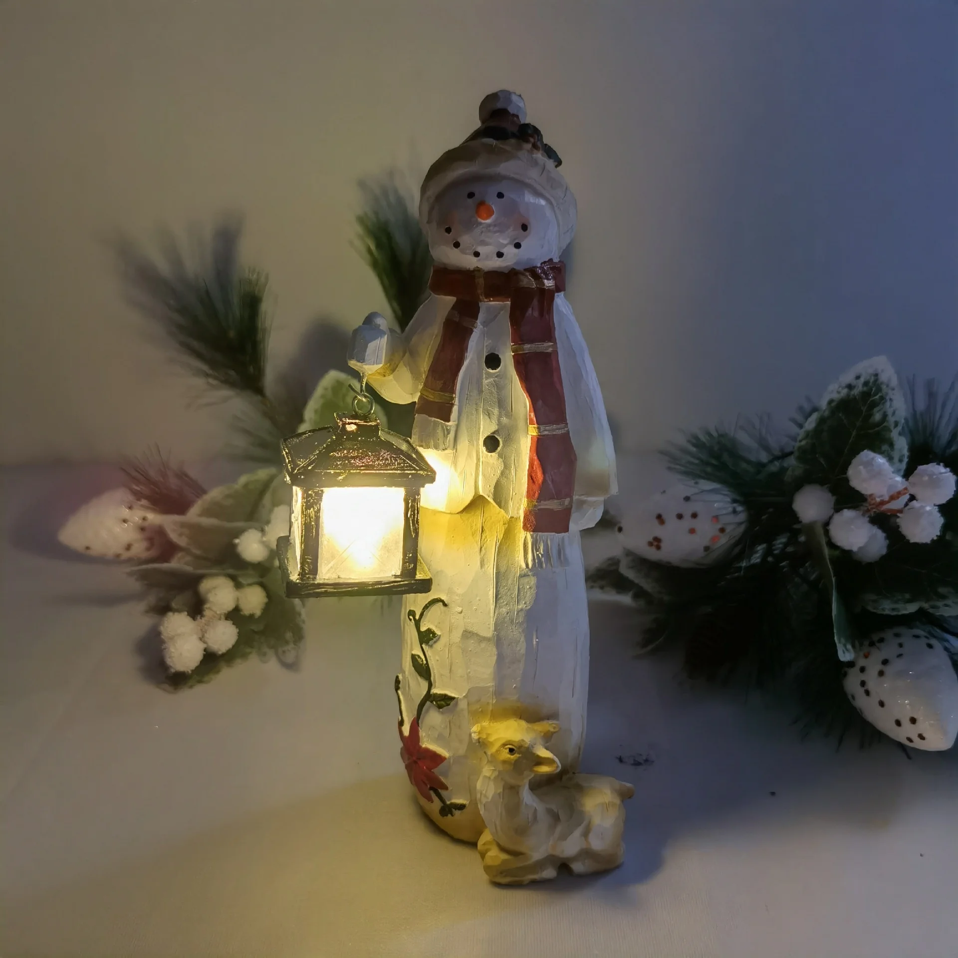 Resin Handicraft Creative Christmas lift LED Lantern Woodland Snowman Outdoor Garden Ornaments Cross-border New Products