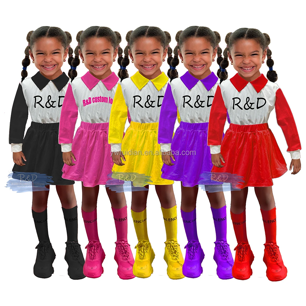 Yiwu Ruidian OEM Fall Fashion Kids Pleated Skirt Set Baby Girls Preppy Set With Lapel Collar Sweatshirt Girls clothing Set