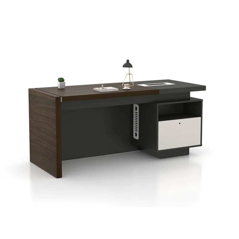 L Shaped CEO Executive Wood Tables Dark Color Furniture Boss Office Desk