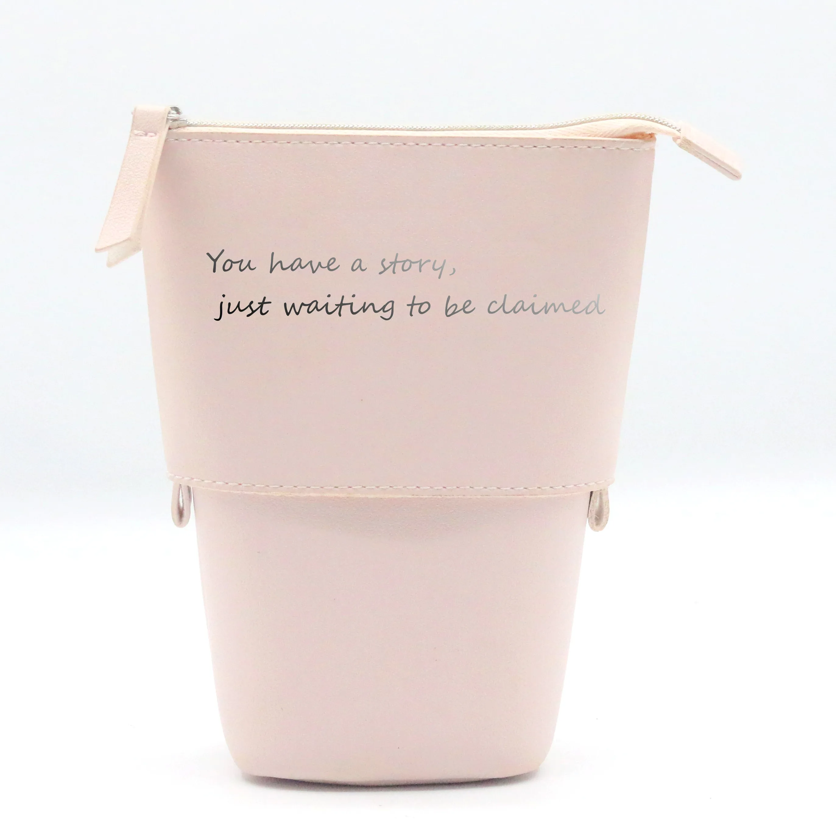 Amazon Hot Sale Water-based PU Standing Pencil Case Girlish Style Popular Pink Waterproof Faux Leather  Pop-up Pencil Bag