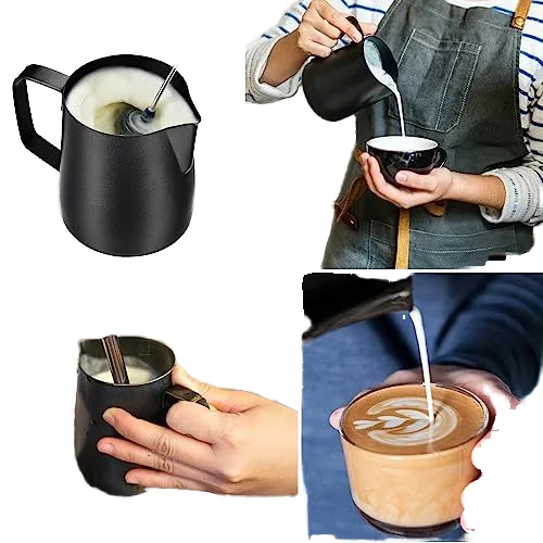 Milk Frothing Pitcher, 12 Oz Milk Frother Steamer Cup Stainless Steel Espresso Cup
