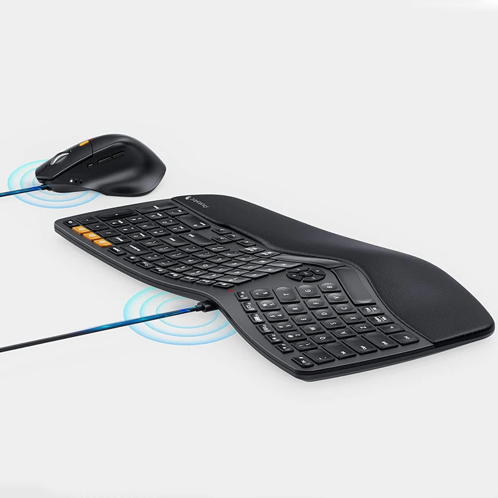 ProtoArc Wireless Mouse and Keyboard Combos Split Design Rechargeable BT Computer Keyboard Ergonomic Keyboard and Mouse